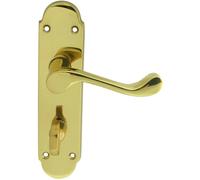 PAIR Victorian Upturned Lever on Bathroom Backplate 170 x 42mm Polished Brass