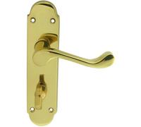 Pair Victorian Upturned Lever On Bathroom Backplate 170 X 42mm Polished Brass