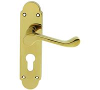 PAIR Victorian Upturned Lever on Euro Lock Backplate 170 x 42 Polished Brass