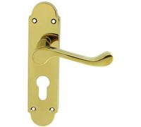 PAIR Victorian Upturned Lever on Euro Lock Backplate 170 x 42 Polished Brass