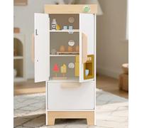 PairPear Kids Play Kitchen Toy Fridge Wooden Toy Refrigerator Freezer Set for Toddler Pretend Play Kitchen Acessories Play Food Gift for Boys & Girls Age 3+