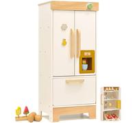 PairPear Kids Play Kitchen Toy Fridge Wooden Toy Refrigerator Freezer Set for Toddler Pretend Play Kitchen Acessories Play Food Gift for Boys & Girls Age 3+