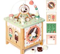 PairPear Wooden Activity Cube Montessori Toys Wooden Play Cube Activity Center Baby Busy Board Multifunctional Early Educational Development Toys Sensory Gifts for Toddlers