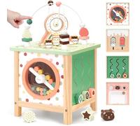 PairPear Wooden Activity Cube Montessori Toys Wooden Play Cube Activity Center Baby Busy Board Multifunctional Early Educational Development Toys Sensory Gifts for Toddlers