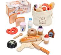 PairPear Wooden Bakery Playset - 22 Piece Pretend Play Food for Kids Play Kitchen Accessories, Educational Cutting Toys with Storage Bag, Cutting Food Toys Gift for Children Aged 3+ Years