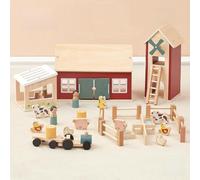PairPear Wooden Farm Animal Toys, Kids Horse barn Playset with Farm Animals Figures and Tractor, Bran Farm Palyset Educational Stacking Learning Toys Gift for Girls Boys 3+