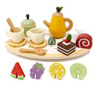 PairPear Wooden Tea Party Set for Kids Pretend Play Toy, Wooden Kitchen Accessories for Role Play, Gift for Toddlers, Boys and Girls