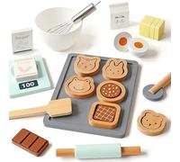 PairPear Wooden Toy Biscuits Baking Set, 28 Piece Wooden Play Food Toy With Cookies Bakery, Kids Pretend Play Kitchen Accessories Gift for Boys Girls 3 Years and up