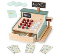 PairPear Wooden Toy Cash Register Set, Kids Pretend Play Store Shopping, Money Counting Toys with Scanner and Credit Card,Toddler Play Food Toy Shop Accessory Gift for Boys Girls 3+