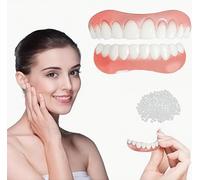 Pairs False Teeth Set for Adults, Instant Veneers Dentures Fake Teeth Braces Whitening Cosmetic Tooth Covering Snap on Smile Teeth Cosmetic Veneers Teeth Temporary Dentures Top and Bottom (2)