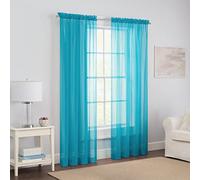 Pairs to Go Victoria Voile Modern Sheer Rod Pocket Window Curtains for Living Room (2 Panels), 59 in x 95 in, Turquoise