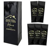 "Pairs Well with a New Home - Congrats!" Wine Gift Bags - House Warming or Real Estate Closing Gifts for Clients - Foil-Stamped - Fits Wine, Cider, Oils - Elegant Realtor Supplies (Black - Pairs Well