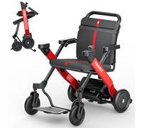 PAISEEC Foldable Electric Wheelchair Rollator Combo for Adults, Extra Wide Seat 300 lbs Capacity, Lightweight Airline Approved Power Wheelchair, Easy Fold, 18 Miles Range, Red, Left-Handed