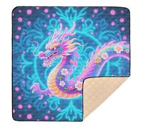 Paisley Animal Dragon Blue Pink Cute Foldable Baby Activity Play Mat for Indoor Outdoor Non-Toxic Baby Crawling Mat for Babies Infants Toddlers, 50'' x 50''
