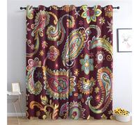 Paisley Curtains for Bedroom Living Room - Floral Burgundy Blackout Curtains 66x90 Inch (Width x Drop), Thermal Insulated Eyelet Curtains & Drapes, Decorative Patterned Window Treatments S-&196