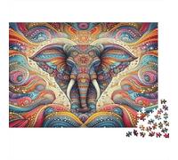 Paisley Elephant Jigsaw Puzzle Bohemian Pattern 1000Pc Recycled Paper for Adults Challenging Difficult Decompression Home Activity Great Gift Idea 70x50cm/1000pcs