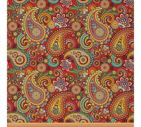 Paisley Fabric by The Yard,Colorful Boho Paisley Floral Upholstery Fabric for Chairs Sofa,Bohemian Exotic Outdoor Fabric Waterproof,Indian Style Fabric,2 Yards,(L184*W150cm) Red Orange
