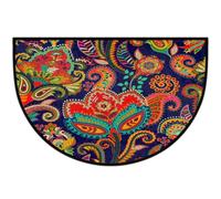 Paisley Floral Half Round Door Mat Ethnic Flower Non-Slip Semi Circle Rug | Washable Half Moon Doormat Home Decor for Kitchen Entrance Outdoor Inside 61 x 91cm