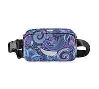 Paisley Flower Ethnic Purple Cute Fanny Pack Waist Bag for businesswoman Mini Zipper Fanny Pack Sling Bag with Adjustable Strap for Travel Vacation Running, Paisley flower ethnic purple, Modern