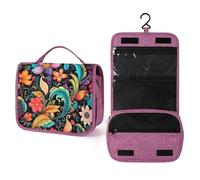 Paisley Flower Hanging Toiletry Bag Ethnic Floral Travel Wash Bag Cosmetics Makeup Organizer for Women Men Portability Multi-Compartment