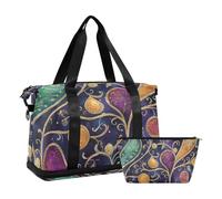 Paisley Gem Color Navy Blue Oversized Travel Duffel Bag Weekender Travel Overnight Bag with Adjustable Strap for Yoga Large Capacity, Paisley gem color navy blue, One Size