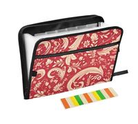 Paisley Gold Red Pattern Expandable File Folder 13 Pockets A4 Letter Size with Zipper Closure for File Organizer