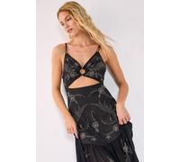 Paisley Hand Beaded Ring Cut Out Volume Maxi Dress NastyGal Black 14