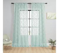 Paisley Lace Curtain Rod Pocket French Window Curtain for Living Room Dining Room Light Filtering Western Beach Sea Decor, 52 x 96 Inches, Pastel Turquoise