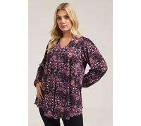 Paisley Long Sleeve Pleat Front Top Yours Black 18