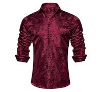 Paisley Long Sleeve Shirt Men,Dress Shirts for Men Regular Fit Cuban Collared Shirts Button Down Tops Wrinkle Free Wedding Blouse Smart Casual Clothes for Wedding Groom Prom Formal Evening Party Wine