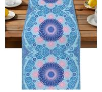 Paisley Mandalas Table Runner, Boho Art Vintage Blue Purple Flower Pattern Cotton and Table Linen Runner for Kitchen Dining Home Decor for Party Festival Holiday Decoration Gift 13x60in