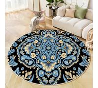Paisley Pattern Round Rugs 60cm Living Room Non Slip Round Area Rug Short Pile Spiral Flowers Bedroom Circle Carpet Washable Floor Mat Rugs for Kids Room Bathroom Dining Room Decor, Blue