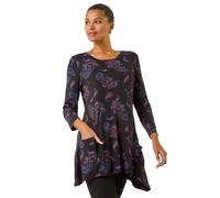 Roman Originals Swing Top with Pockets for Women UK Ladies Hanky Hem Asymmetric Tunic Blouse Longline Long Stretch Jersey Casual Round NeckTee Shirt T-Shirt - Purple - Size 10