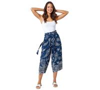 Roman Originals Culotte Trousers for Women UK - Ladies Wide Leg Cropped Pants Tie Detail Bottoms Vintage Retro Smart Flared Slimming High Waist 1940s Party Regular - Navy & White - Size 20
