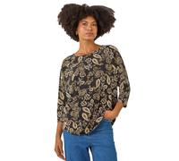 Paisley Puff Print Stretch Top Roman Black 14
