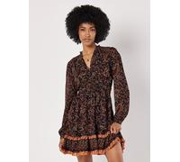 Paisley Ruffle Mini Dress Apricot Black 8