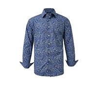 Paisley Shirts for Men Regular Fit Button Down Shirts Dress Shirts Business Casual Floral Shirts, Blue Flora Yh004, Large