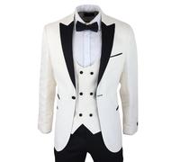 TruClothing Mens Paisley Tuxedo Blazer and Waistcoat Brocade Dinner Jacket Satin Ivory Black - Cream 40