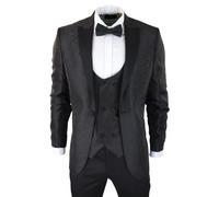 TruClothing Mens Paisley Tuxedo Blazer and Waistcoat Brocade Dinner Jacket Satin Black Fit - Black 38