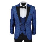 TruClothing Mens Paisley Tuxedo Blazer and Waistcoat Brocade Dinner Jacket Satin Black Blue - Blue 42