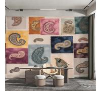Paisley Wallpaper, Boho Bohemian Patchwork Wall Mural for Living Room, Bedroom, Non-Woven Wall Papaer Decoration, Photo Wallpaper & Home Decor, 400x280 cm (WxH) K-MZ&26