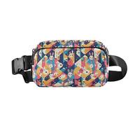 Paisley Watercolor Floral Pattern Tile Flowers Waterproof Fanny Waist Pack with Adjustable Strap for Travel Shopping, Pattern Rabbit, One Size