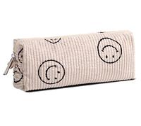 Paitop Beige Corduroy Pencil Case - Large Storage, High Capacity, Soft Shell, Mesh Pocket, Unisex, 8.4 x 4.1 x 2.1 inches
