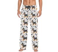 Pajama Pants for Men, Sleep Pants Lightweight Pj Bottoms for Dad Brother Husband Boyfriend Gift, Humorous, Black and Orange Dachshund Dogs, Small