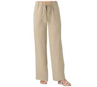 Pajama Pants for Women Comfy Loungewear Pajama Bottom Solid Wide Leg Cotton Linen Casual Lounge Pants Khaki