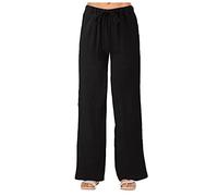 Pajama Pants for Women Comfy Loungewear Pajama Bottom Solid Wide Leg Cotton Linen Casual Lounge Pants Black