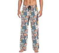 Pajama Pants Mens Cartoon Cat Lounge Pants Super Soft, Animals Kitten Men Pajama Bottoms with Pockets Drawstring