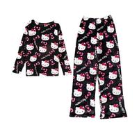 Pajama Sets for Women 2 Piece, Flannel Pajamas Women Fluffy Long Y2K Baggy Anime Cartoon Kawaii Pjs Soft Comfortable Casual Pajamas Sleep Autumn Winter for Christmas and Halloween