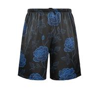 Pajama Shorts for Men Men's Pajama Bottoms Sleepwear Sleep Lounge Short,S Blue Rose Lines Pattern