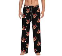 Pajamas for Men Set - Christmas Printed Sleepwear Trend Loose And Comfortable Sports Home Winter Foreign Trade Casual Pants (Black, M)